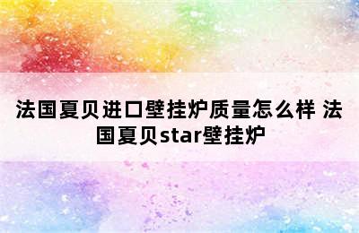 法国夏贝进口壁挂炉质量怎么样 法国夏贝star壁挂炉